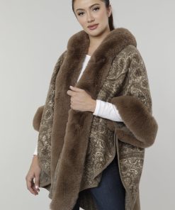 Faux Fur Trim Hooded Cape